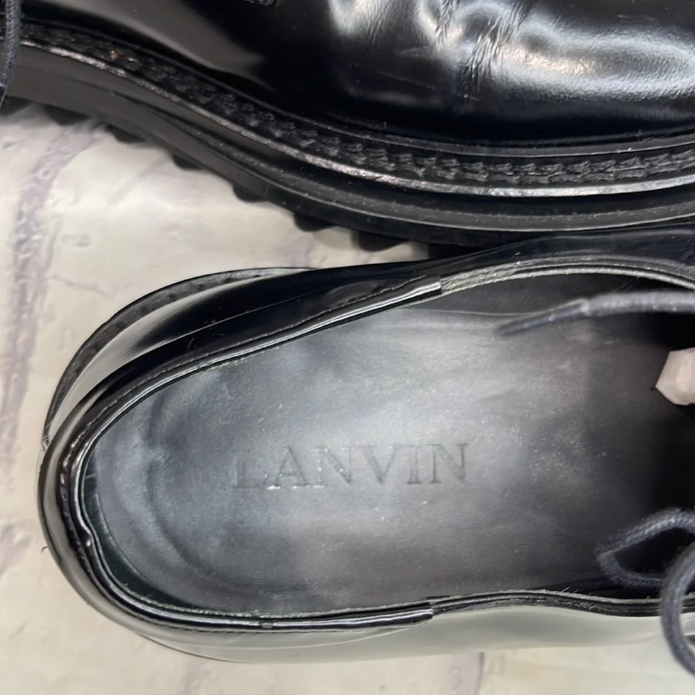 Lanvin Leather Derby Shoes Lace-Up High Gloss Black Gumbie Chunky Ribbed Sole